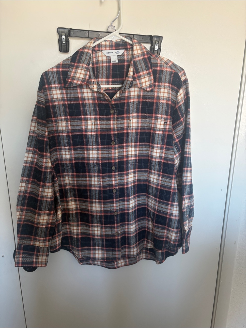 Women’s Navy, Red & Cream Plaid Button-Down Shirt